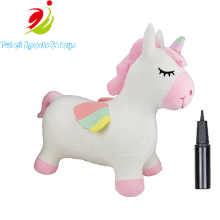 Unicorn Bouncy Horse Plush Outdoors Inflatable Hopper Plush Covered with Pump